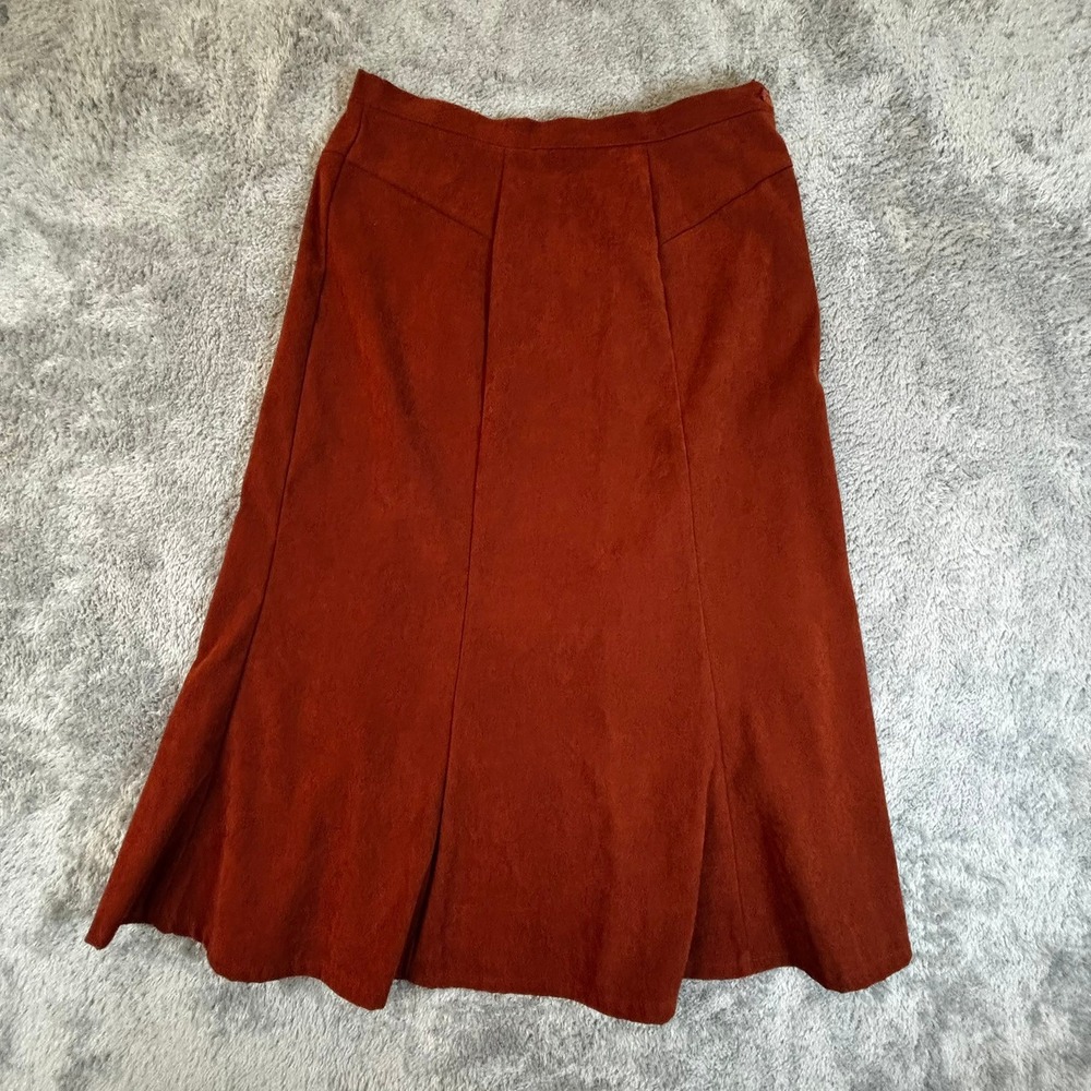 Southern Lady Rust Orange Faux Suede Midi Skirt Paneled A-Line Size 10